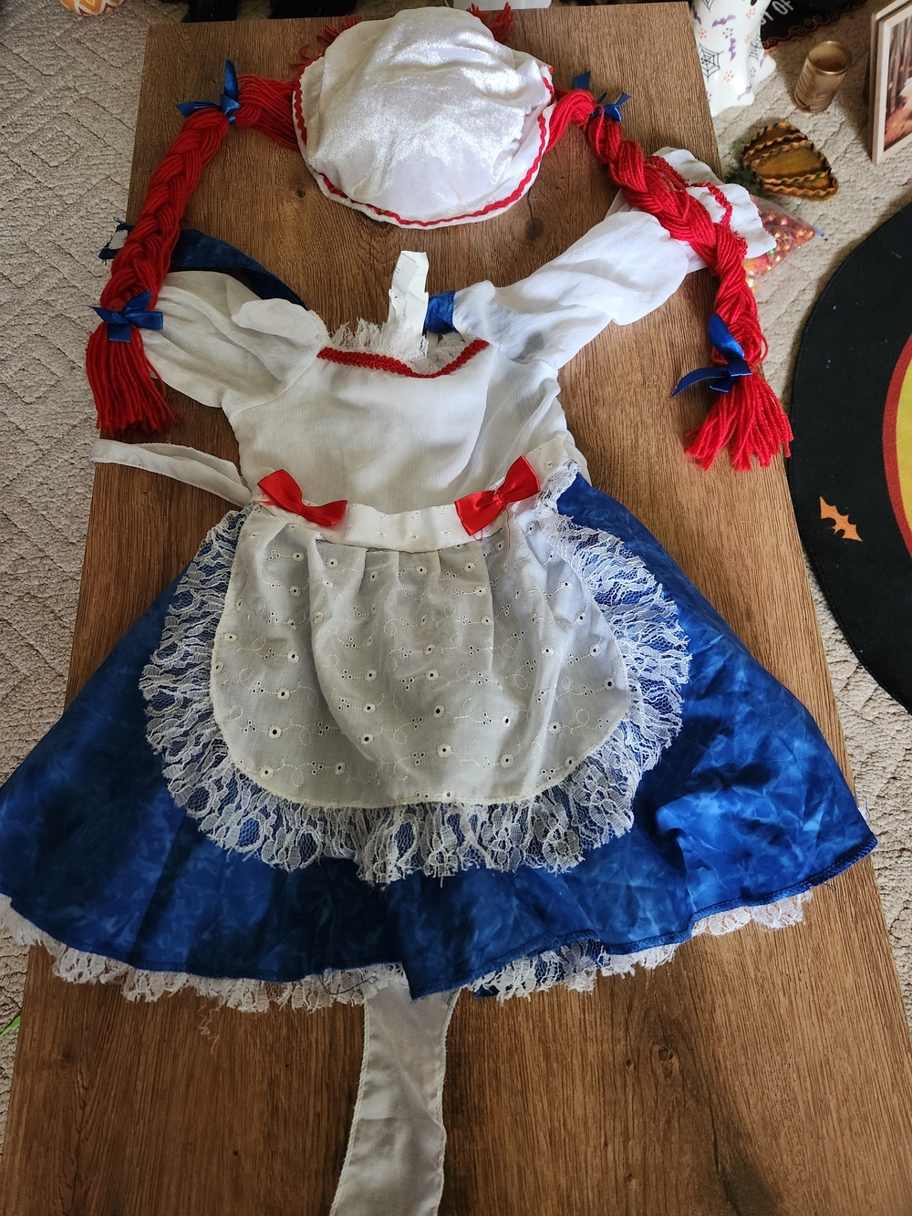 Rubie's Blue and White Rag Doll Costume with Red Braids
